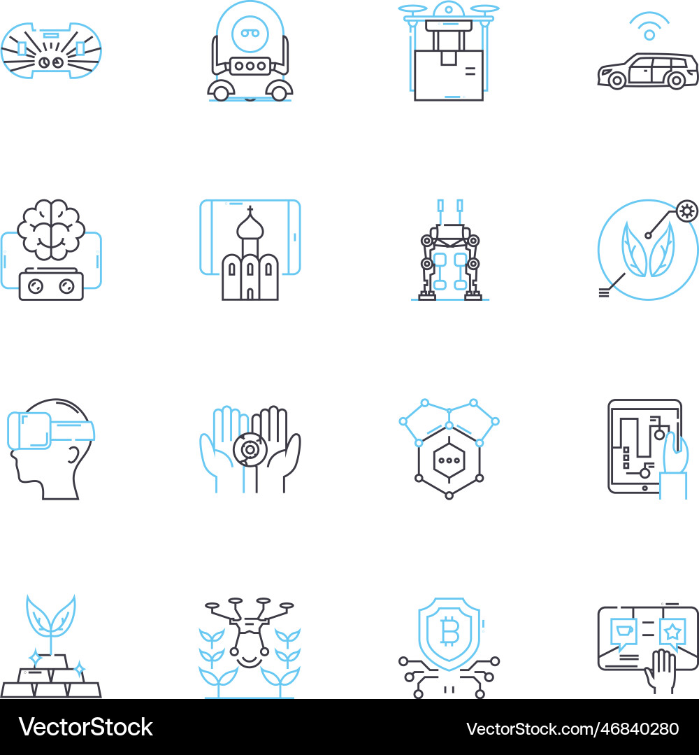 High-tech advancements linear icons set robotics High-tech advancements linear icons set robotics vector image