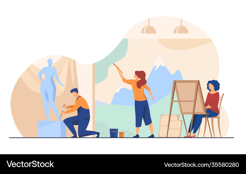Künstler schaffen Kunstwerke Wohnung Künstler schaffen Kunstwerke Wohnung vektorbild