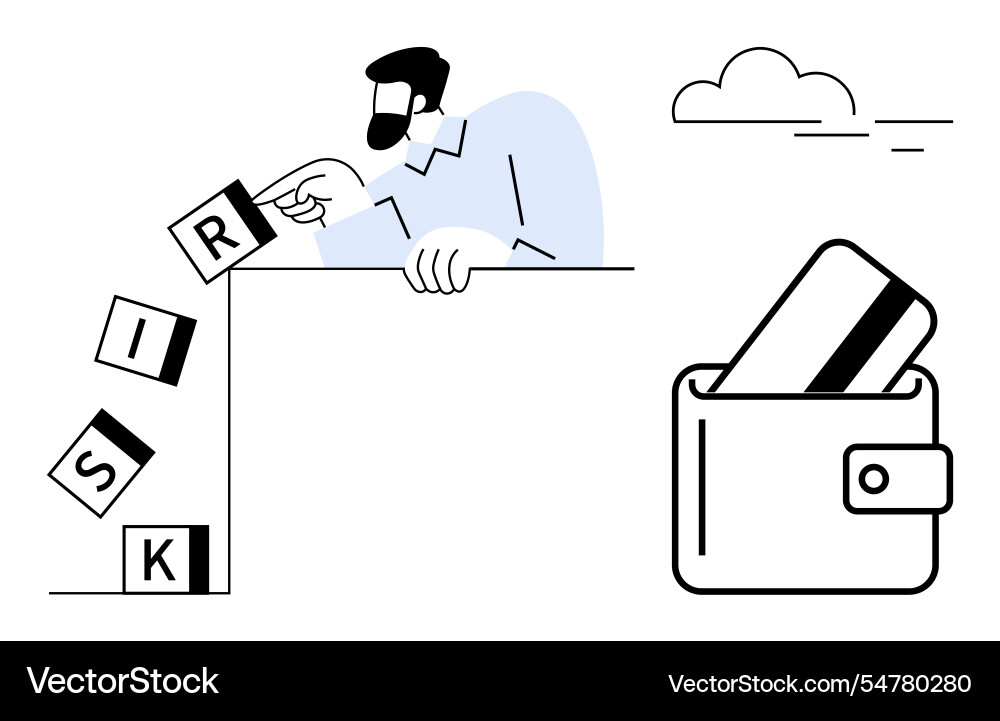 Man preventing risk blocks from falling Man preventing risk blocks from falling vector image