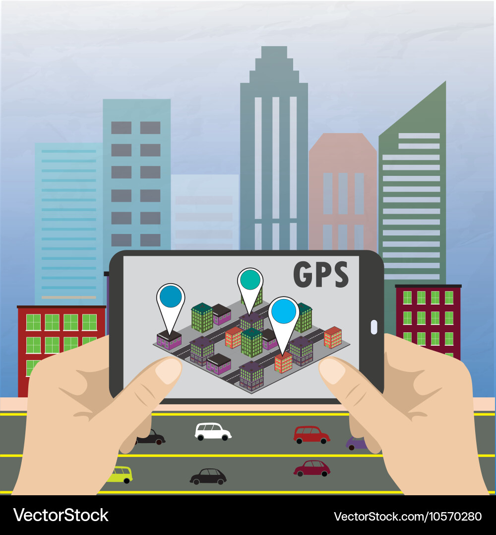 Mobile navigation gps with map pointers vector image
