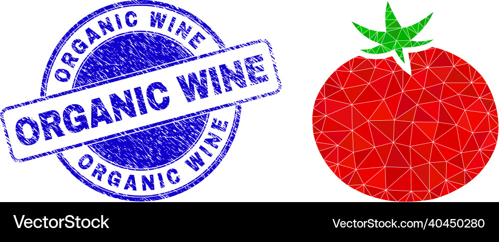 Rubber organic wine round stamp seal and tomato Rubber organic wine round stamp seal and tomato vector image
