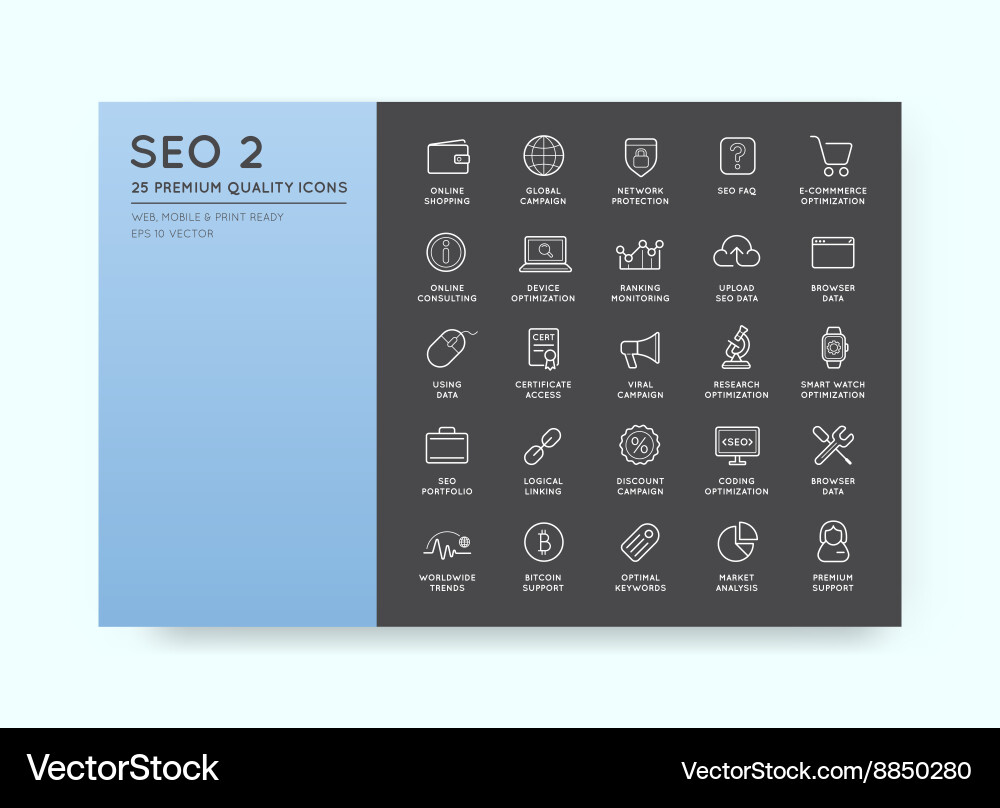 Set of seo search engine optimisation elements vector image