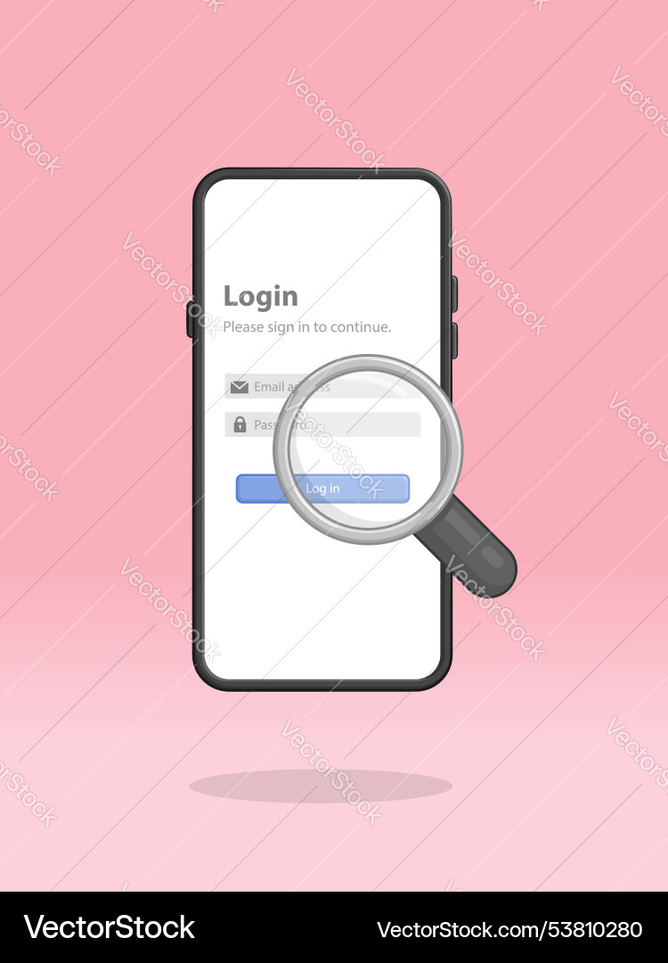 Smartphone magnifier login page examining security Vector Image