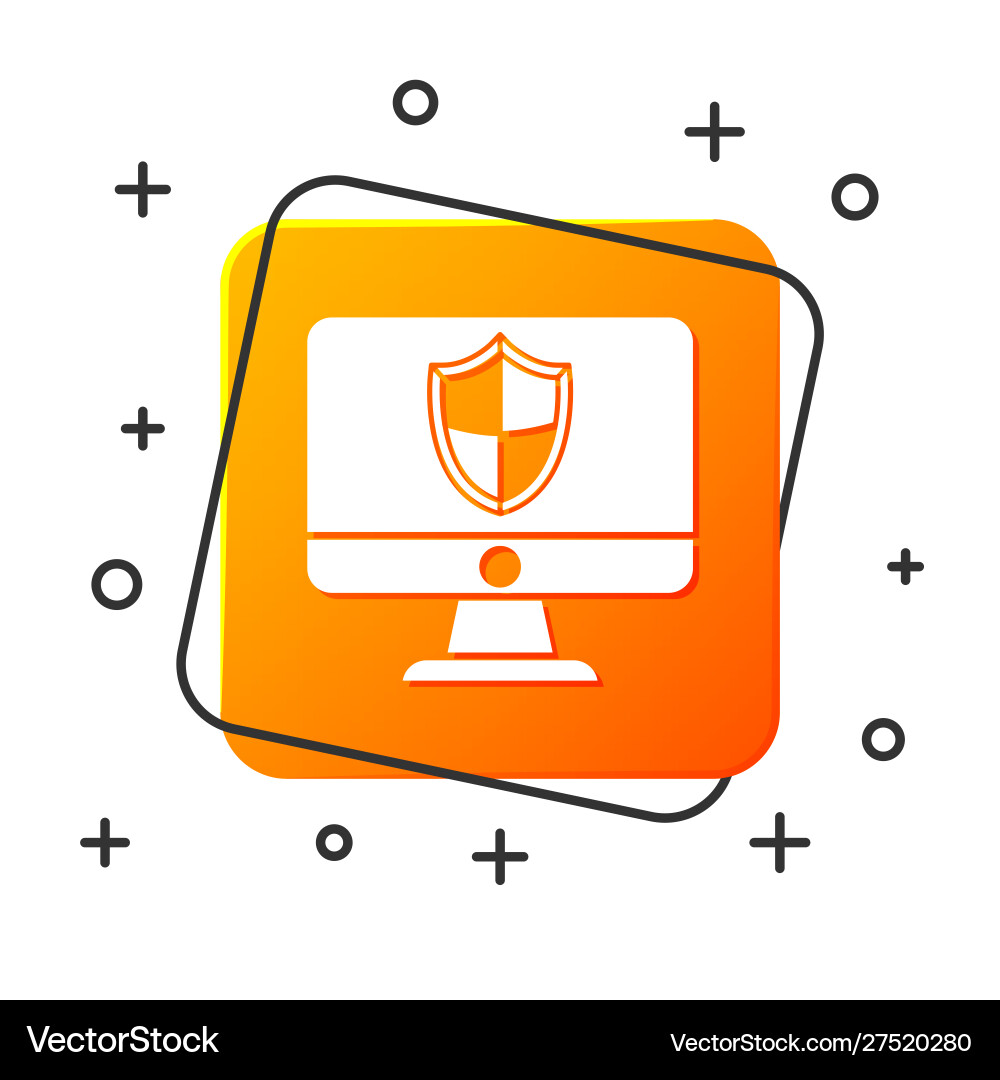 White computer monitor and shield icon isolated White computer monitor and shield icon isolated vector image
