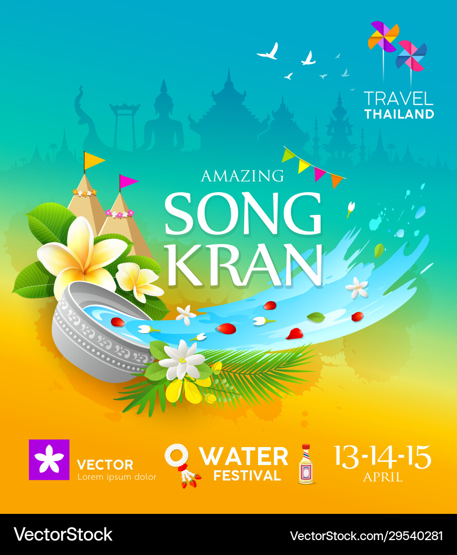 Amazing songkran festival travel thailand colorful Amazing songkran festival travel thailand colorful vector image