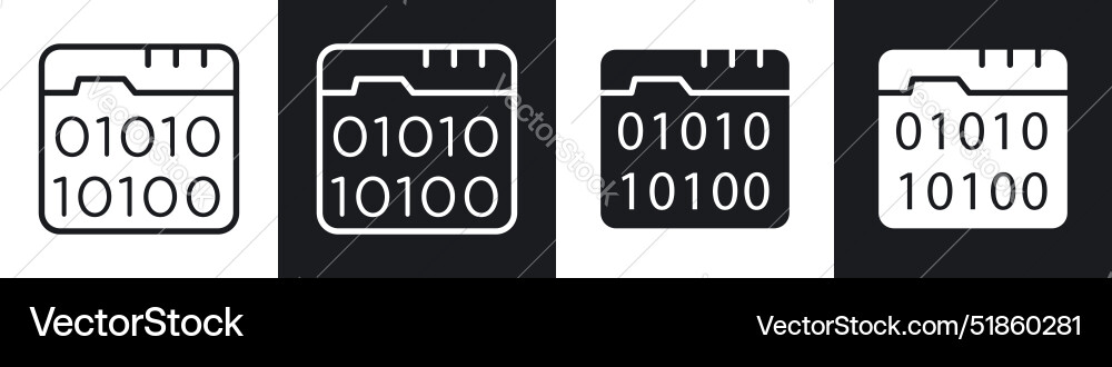Binary code liner and solid icon set in black Binary code liner and solid icon set in black vector image
