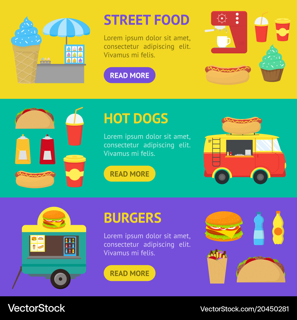 Bunte Street Food Kiosk Set vektorbild