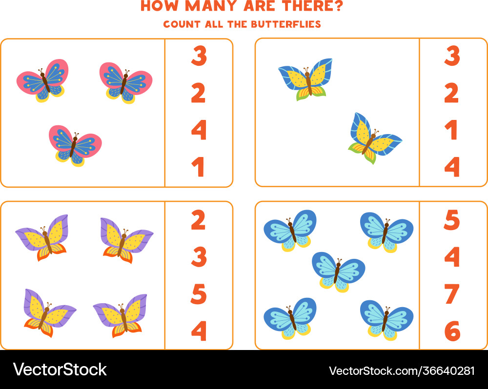 Counting game with colorful butterflies math vector image