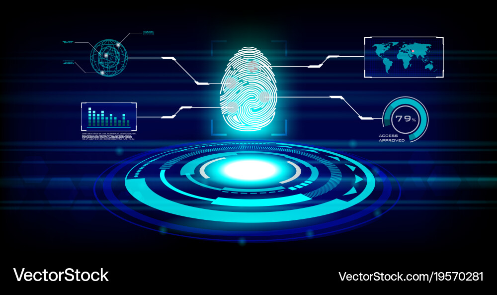 Cybersecurity Interface - Fingerprint Authenticati vector image