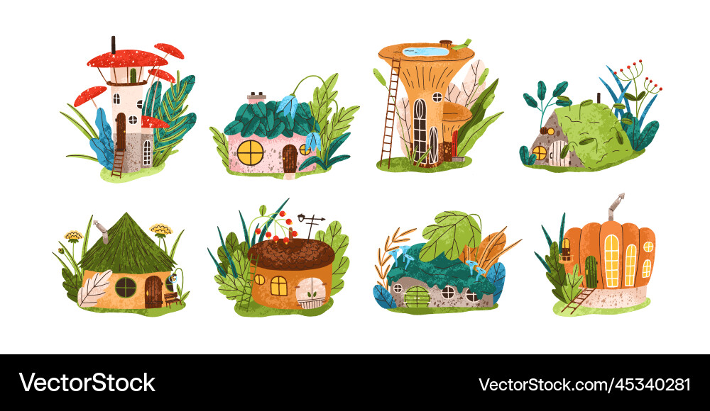 Fairytale fantasy houses set tiny fairy tale Fairytale fantasy houses set tiny fairy tale vector image