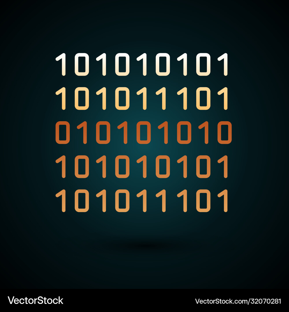 Gold line binary code icon isolated on dark blue Gold line binary code icon isolated on dark blue vector image
