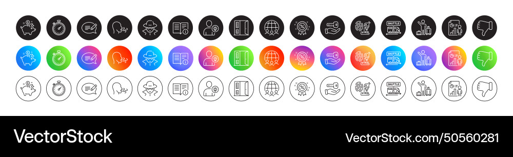 Message open door and technical info line icons Message open door and technical info line icons vector image