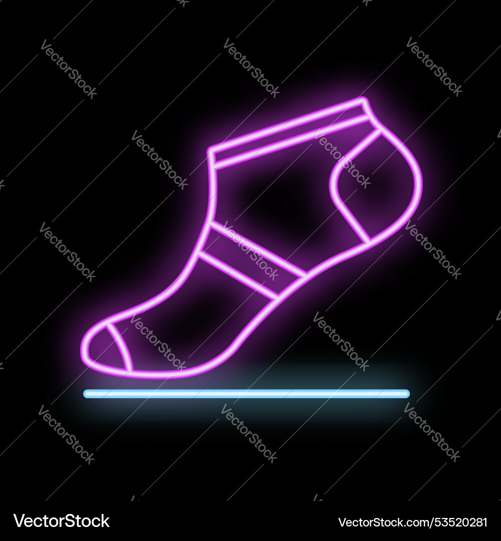 Neon sign of one single sock glowing on a dark Neon sign of one single sock glowing on a dark vector image