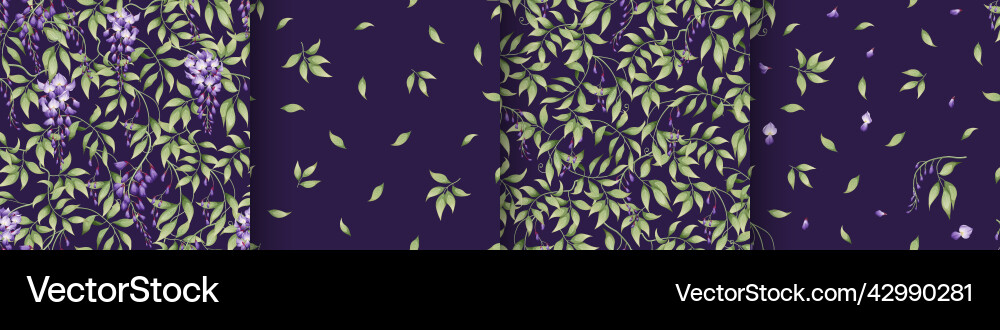 Set of seamless patterns with purple wisteria Vector Image