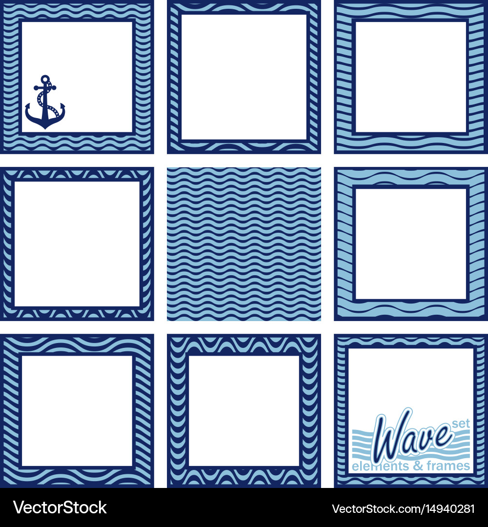 Set of wave elements and frames vector image