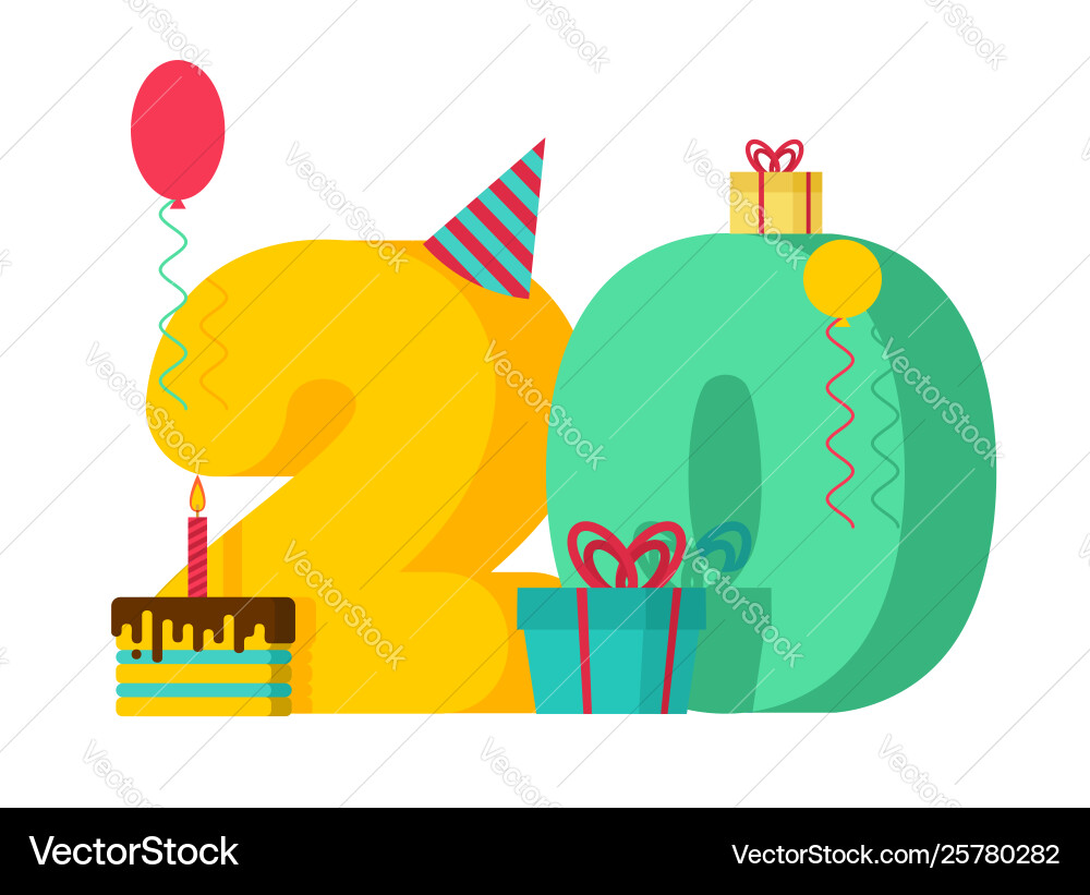 20 year birthday sign 20th template greeting card 20 year birthday sign 20th template greeting card vector image