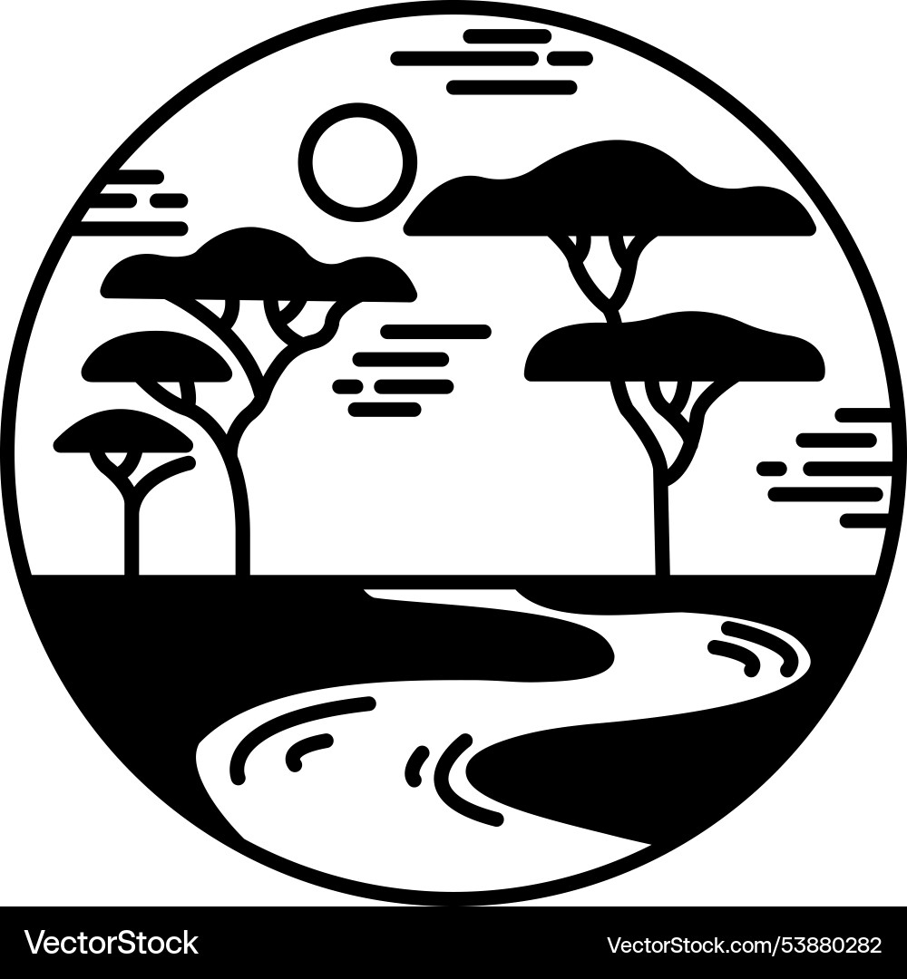 A circle with trees and river in the middle A circle with trees and river in the middle vector image