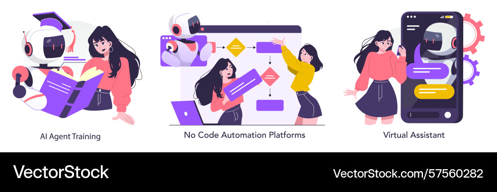 Ai training and automation with virtual assistant Ai training and automation with virtual assistant vector image