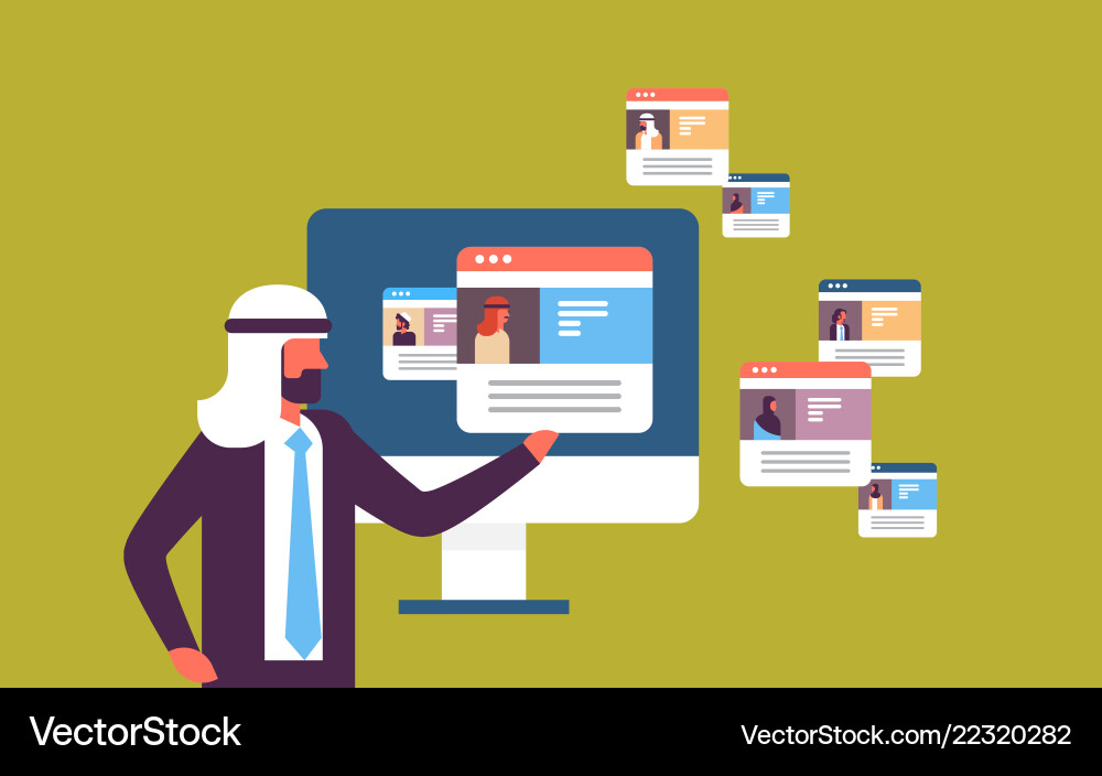 Arabic man choosing different user profiling Arabic man choosing different user profiling vector image