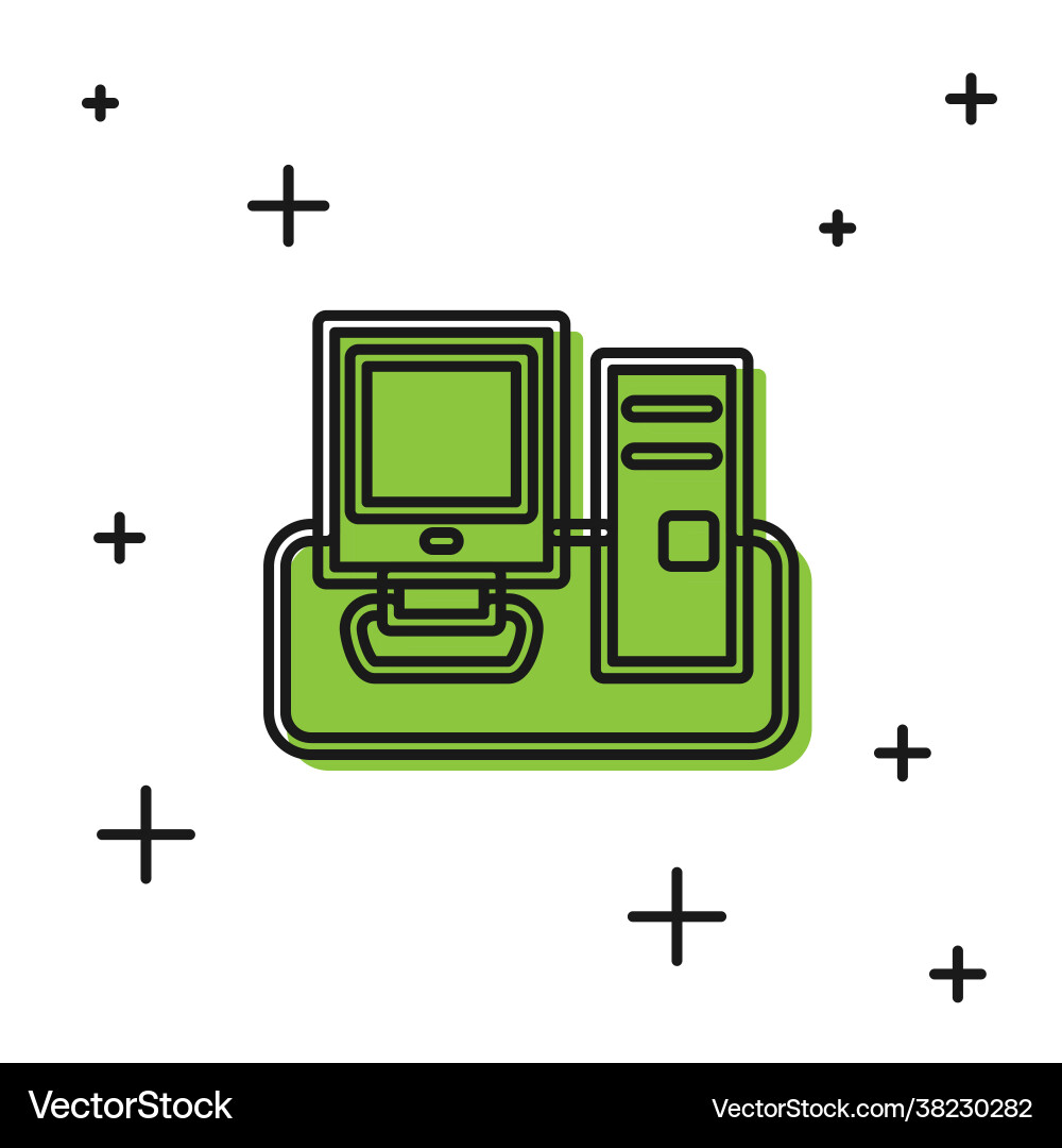 Black computer monitor with keyboard and mouse Black computer monitor with keyboard and mouse vector image