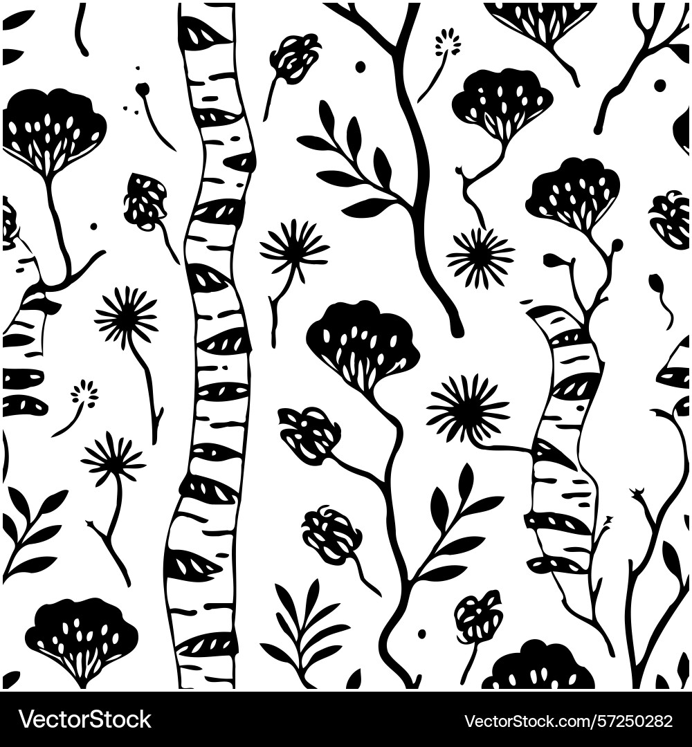 Elegant birch tree and botanical pattern Elegant birch tree and botanical pattern Vector Image
