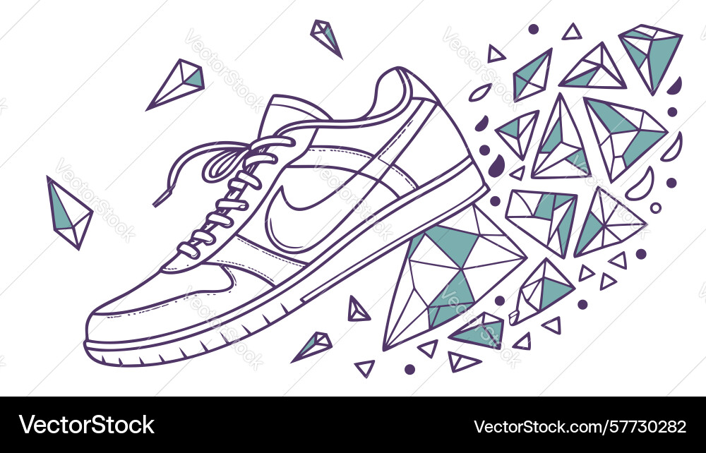 Exploding sneaker with geometric fragments Vector Image