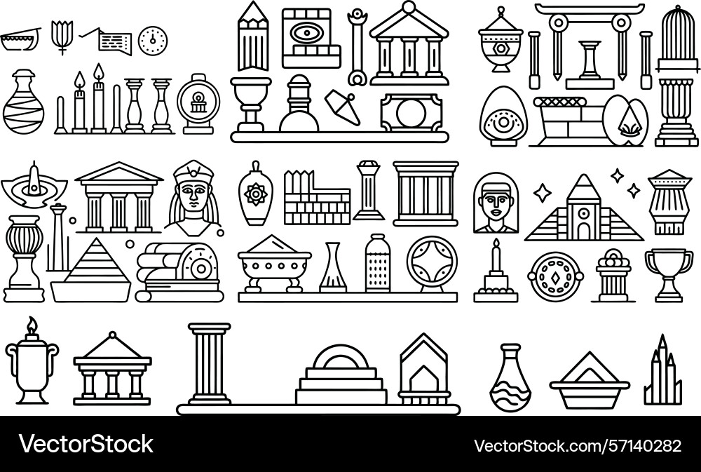 Extensive collection of ancient artifacts and arch Vector Image