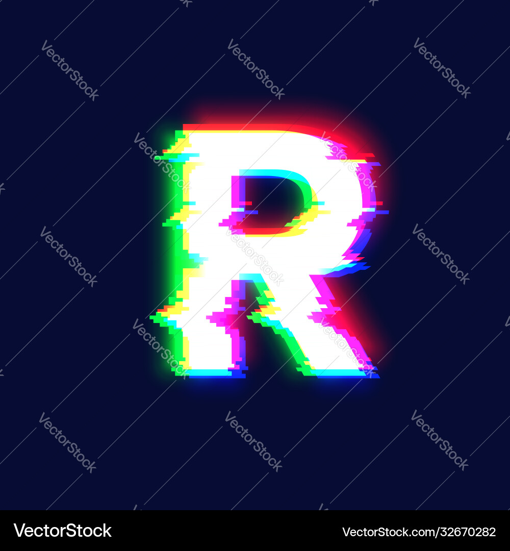 Glitch Font R Character - Distorted Effect vector image