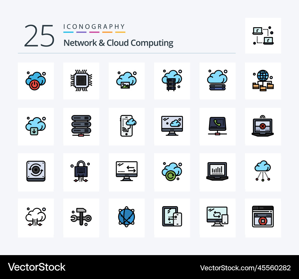 Network and cloud computing 25 line filled icon vector image