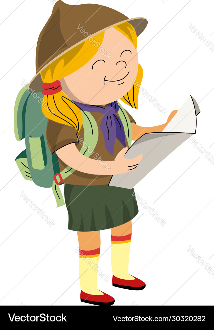 Scout girl with map icon cartoon style Scout girl with map icon cartoon style vector image