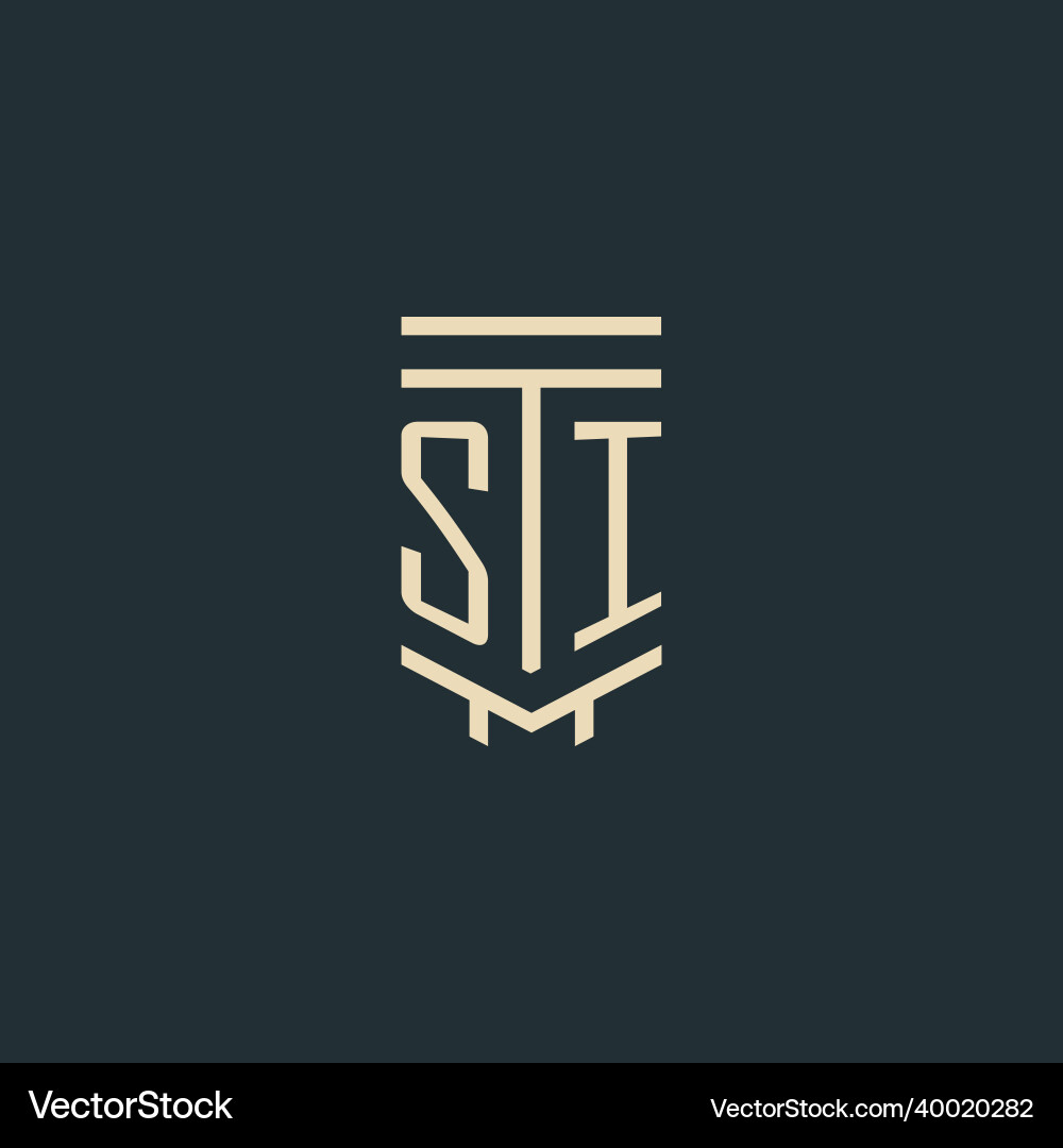 Si initial monogram with simple line art pillar Vector Image