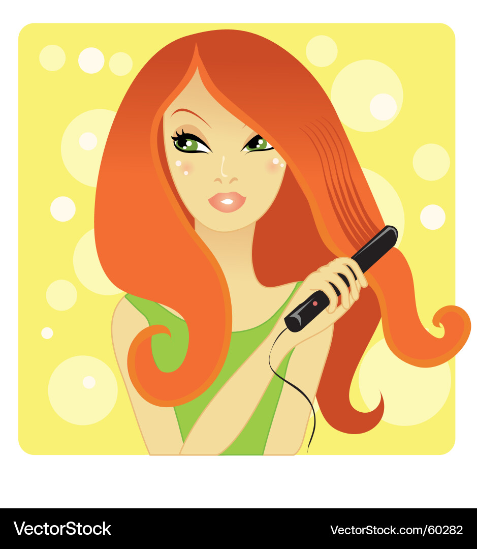 Woman Using Hair Straightener Vector Image