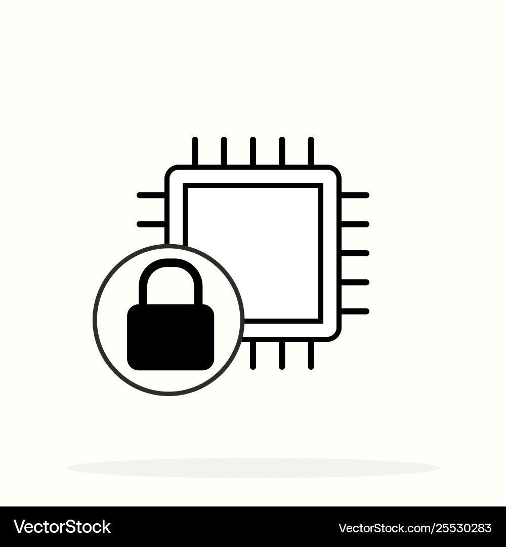 Cpu processor lock line icon cyber security Cpu processor lock line icon cyber security vector image