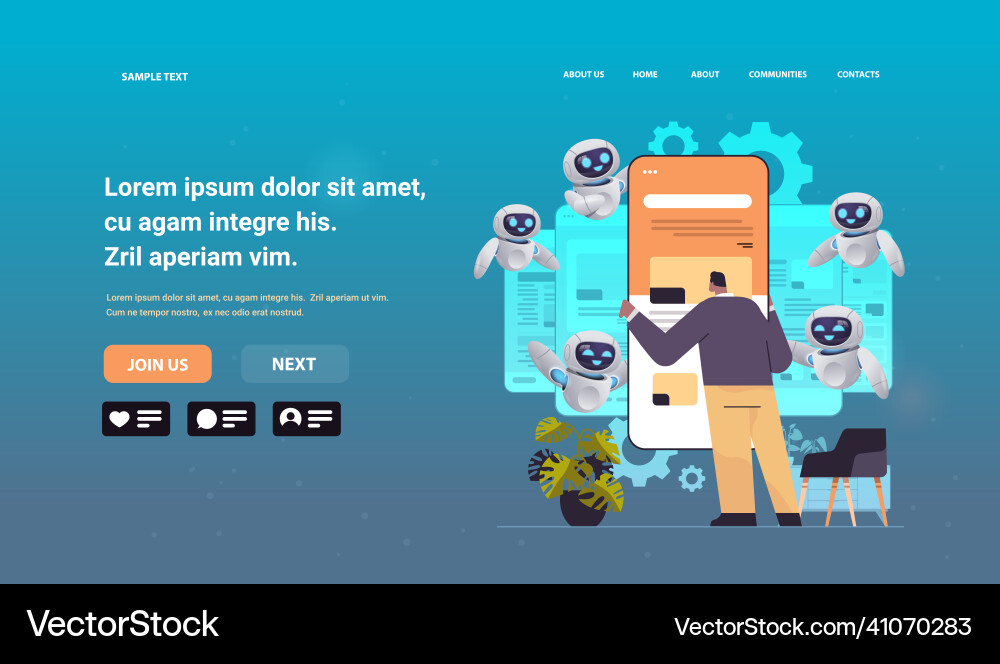 Mann und Roboter Web-Entwickler erstellen Programmcode Mann und Roboter Web-Entwickler erstellen Programmcode vektorbild