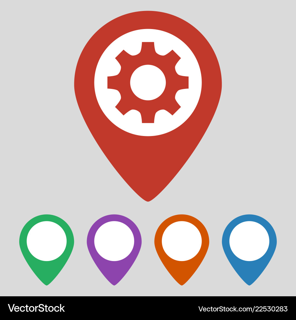 Map pointer with gear icon on grey background Map pointer with gear icon on grey background vector image