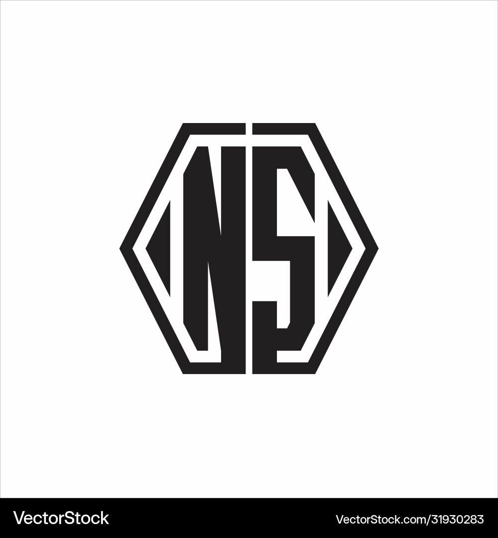 Ns logo monogram with hexagon line rounded design vector image