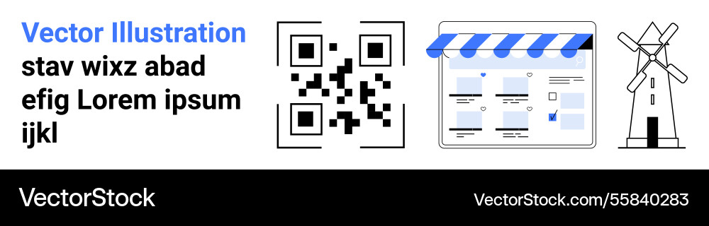 Qr code website interface and windmill sketch Qr code website interface and windmill sketch vector image
