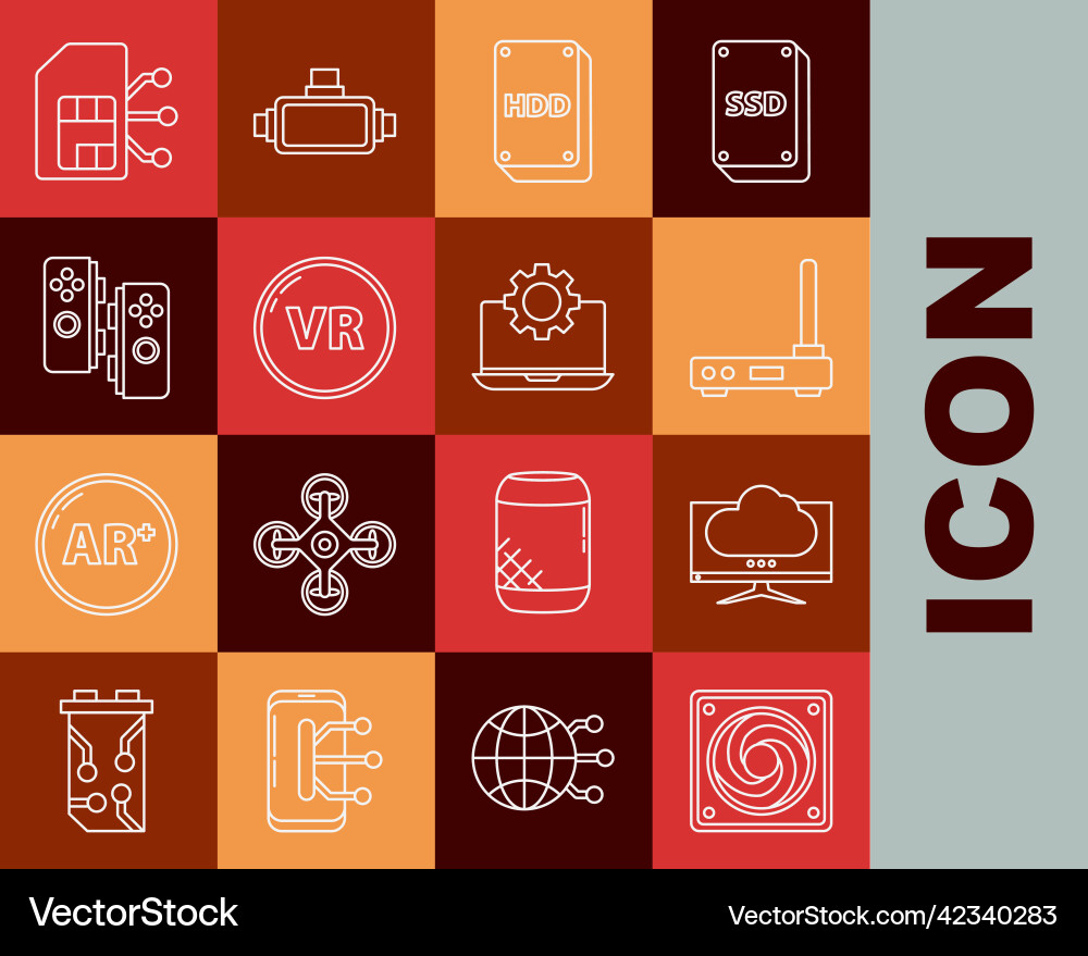 Set line computer cooler monitor screen router Set line computer cooler monitor screen router vector image