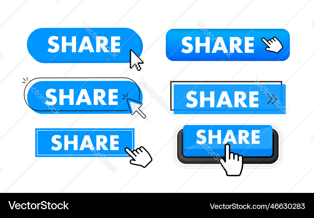 Set of share button hand pointer clicking Set of share button hand pointer clicking vector image