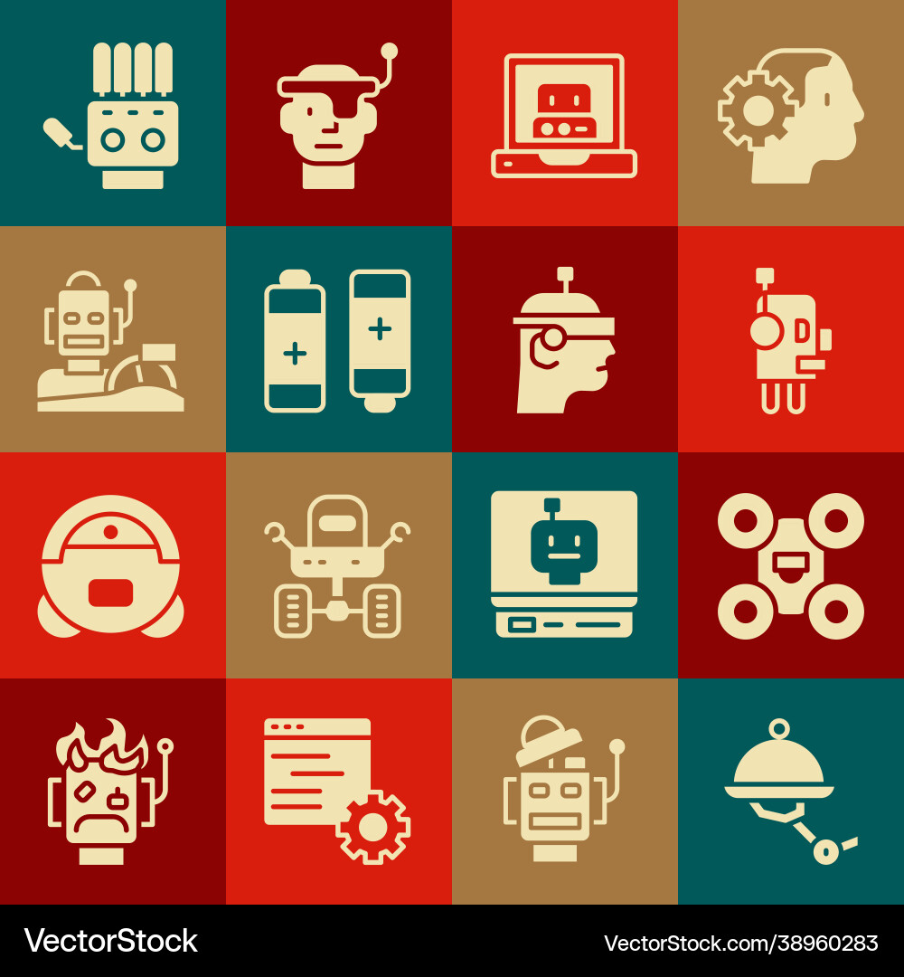 Set waiter robot drone creating battery Vector Image