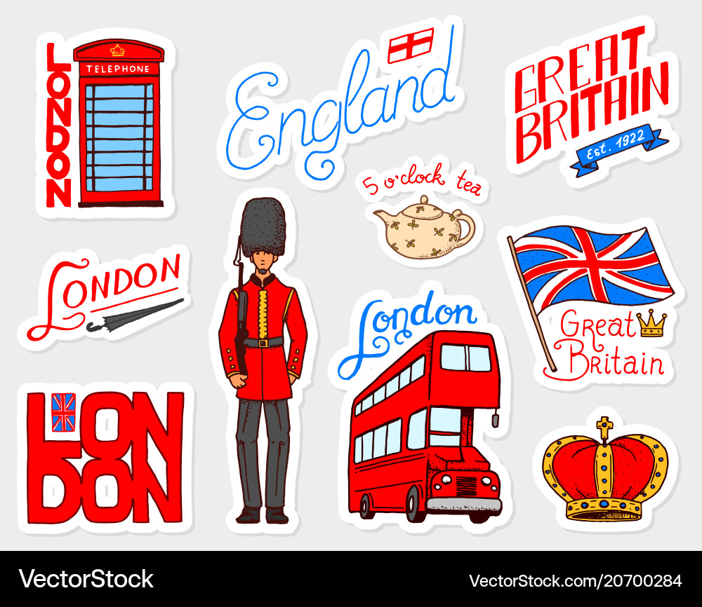 British vintage stickers crown and queen teapot British vintage stickers crown and queen teapot vector image