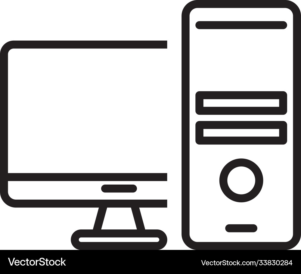 Desktop computer monitor and tower line style icon Vector Image