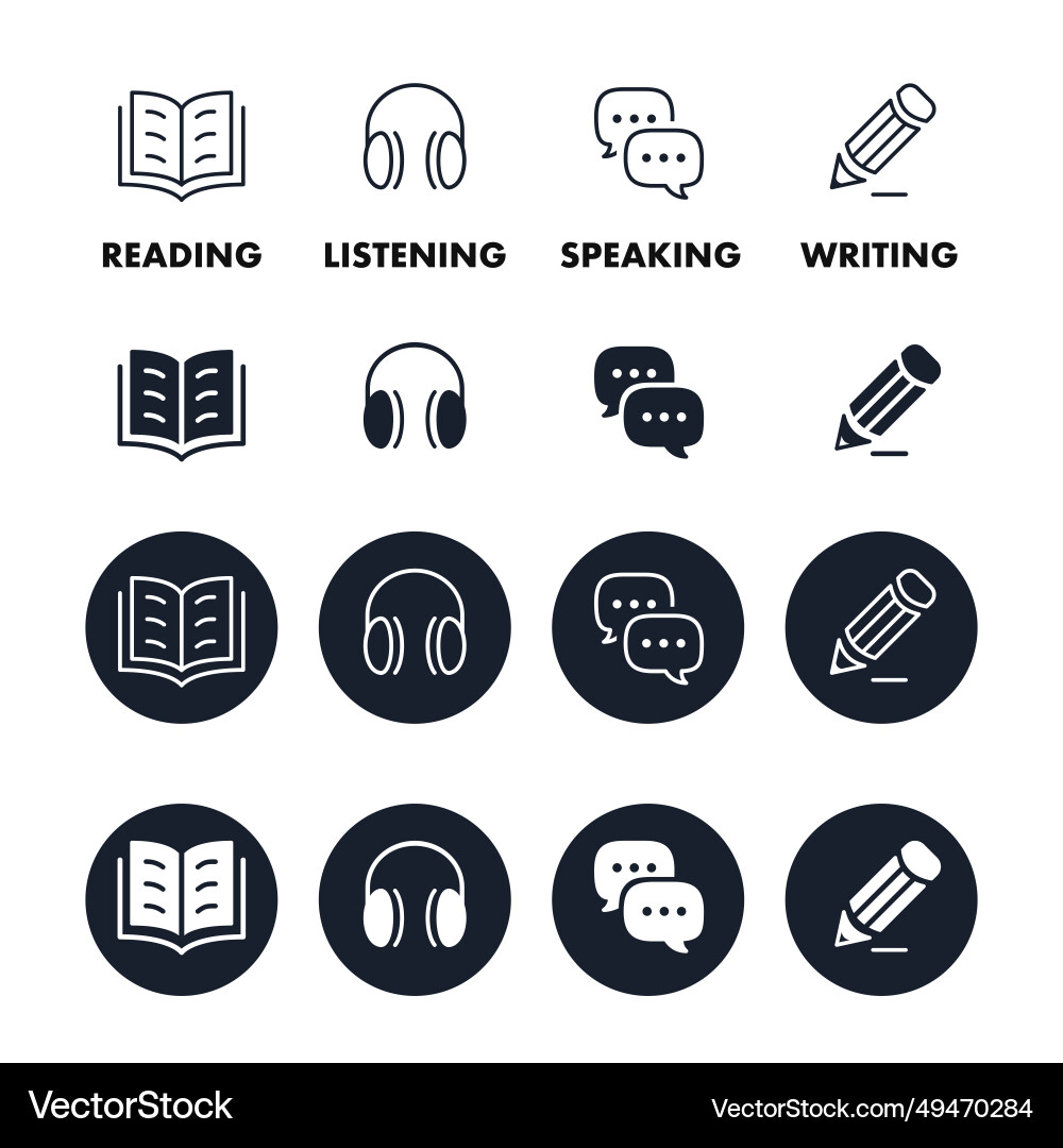 Language skills icon set different style isolated Vector Image