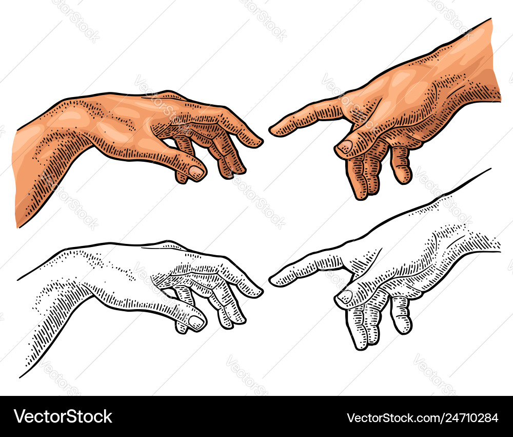 Male finger pointing touch god hand the creation Male finger pointing touch god hand the creation vector image