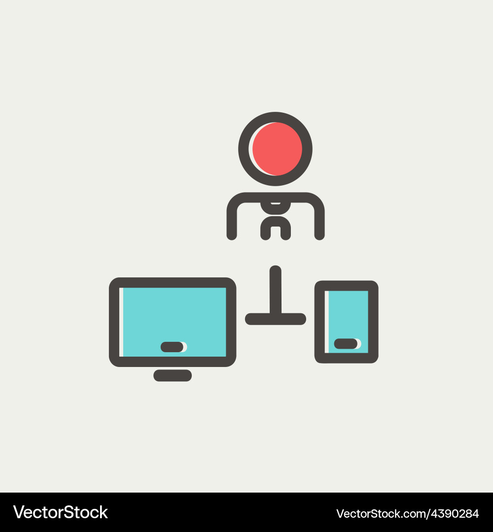 Man with computer set thin line icon vector image