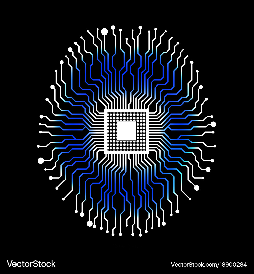 Neon brain cpu circuit board abstract vector image