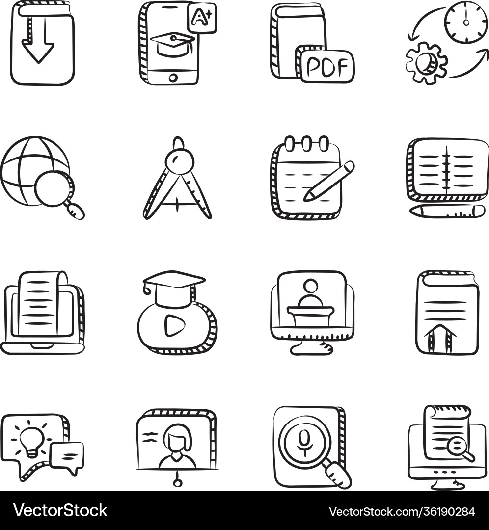 Pack elearning Doodle Icons Lizenzfreies Vektorbild