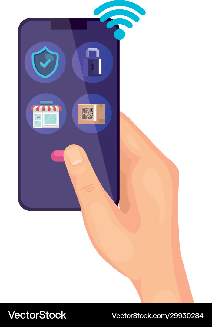 Qr code box padlock shield store and smarpthone vector image