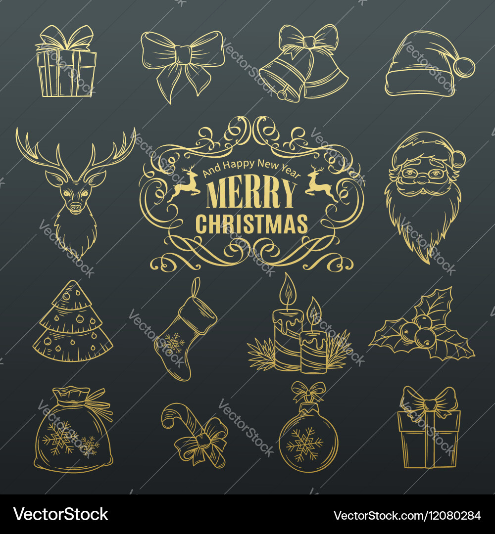 Set christmas hand drawn icons Vector Image