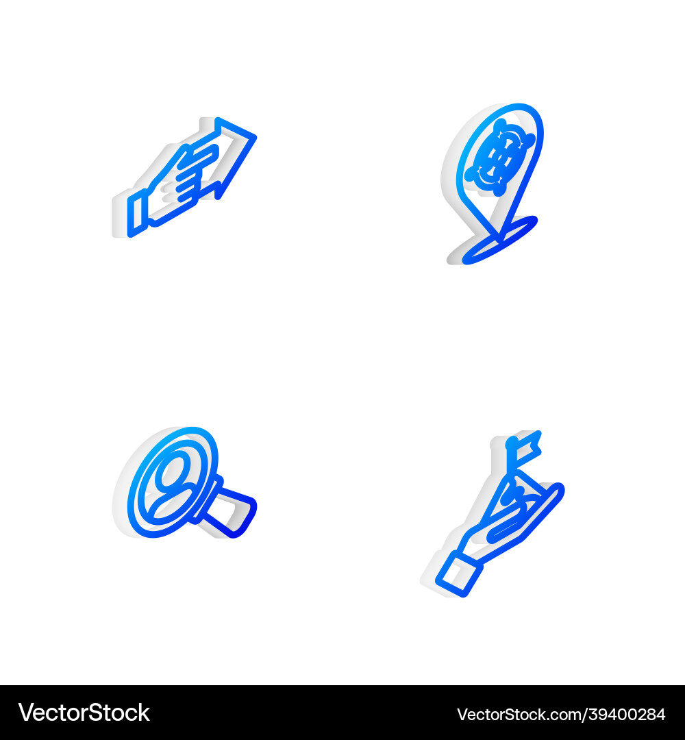 Set isometric line target hand with pointing Set isometric line target hand with pointing vector image